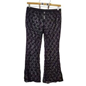 Wild Fable Womens Black Sheer Lace Pants 1X 17-18 Elastic Waist Stretchy Flared